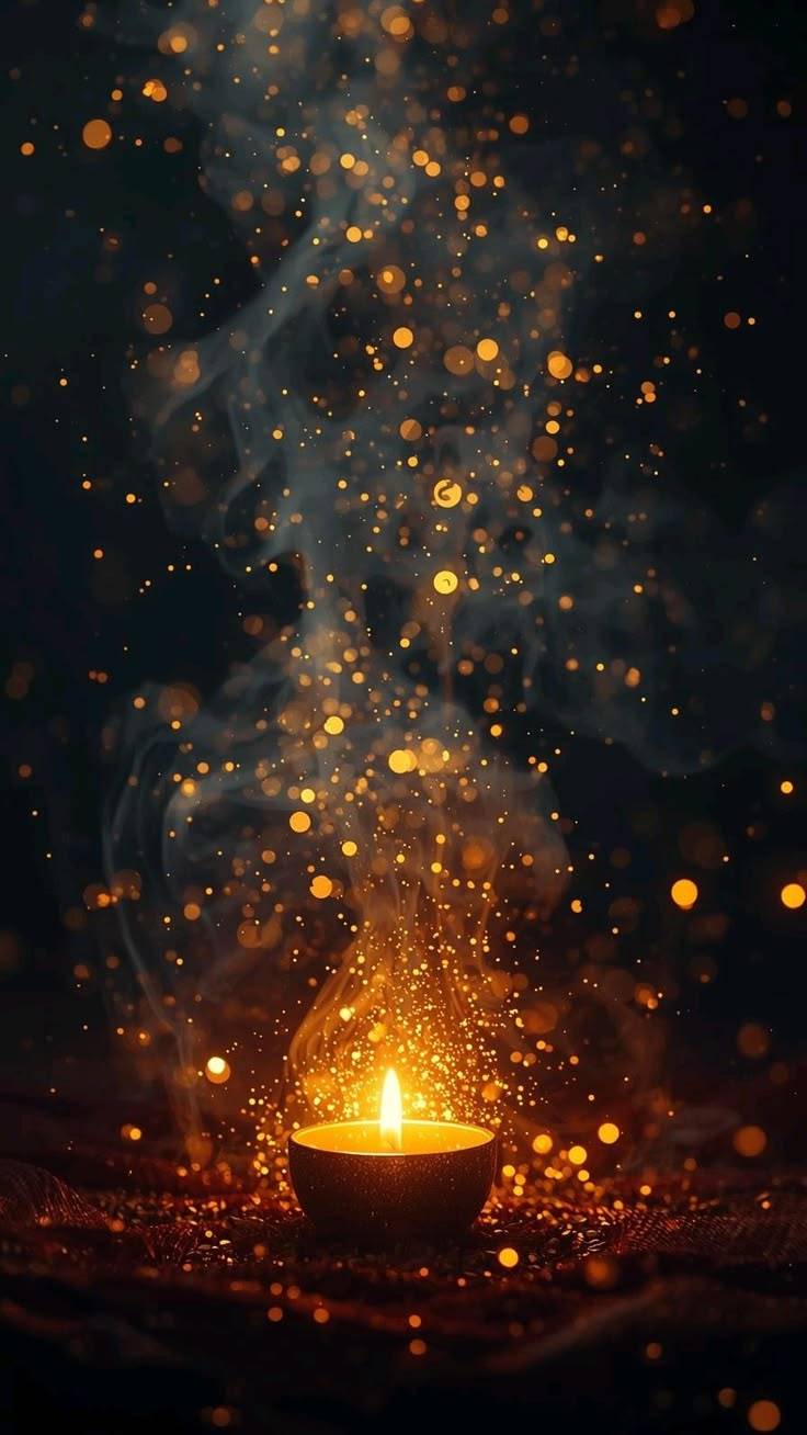 Une lampe à huile de Diwali entourée d'étincelles dans la nuit