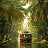 Canal des backwaters bordé de cocotiers